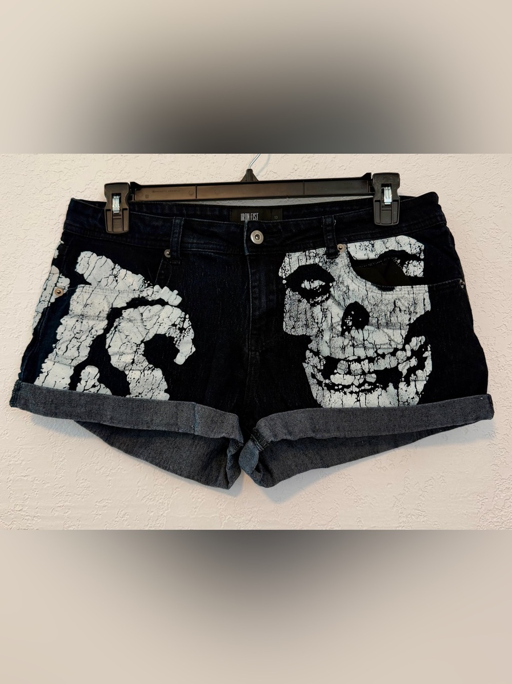 Iron Fist Misfits Black Jean Shorts with White Skull Graphic - Women's